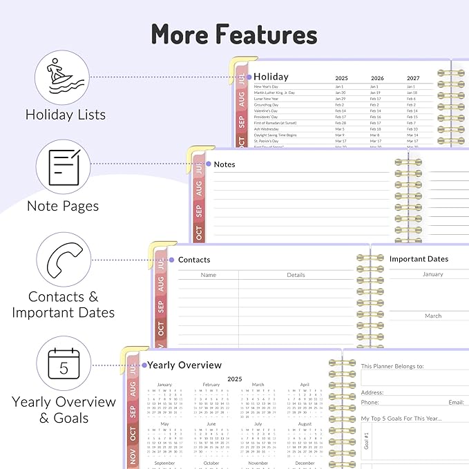 Jul 2025 - Dec 2026 Planner, Forvencer Academic Planner 2025-2026, 18 Month Daily Planner, 6" x 8", Weekly & Monthly Agenda Book, Hardcover Calendar Book, School Supplies for Student Teacher, Pink