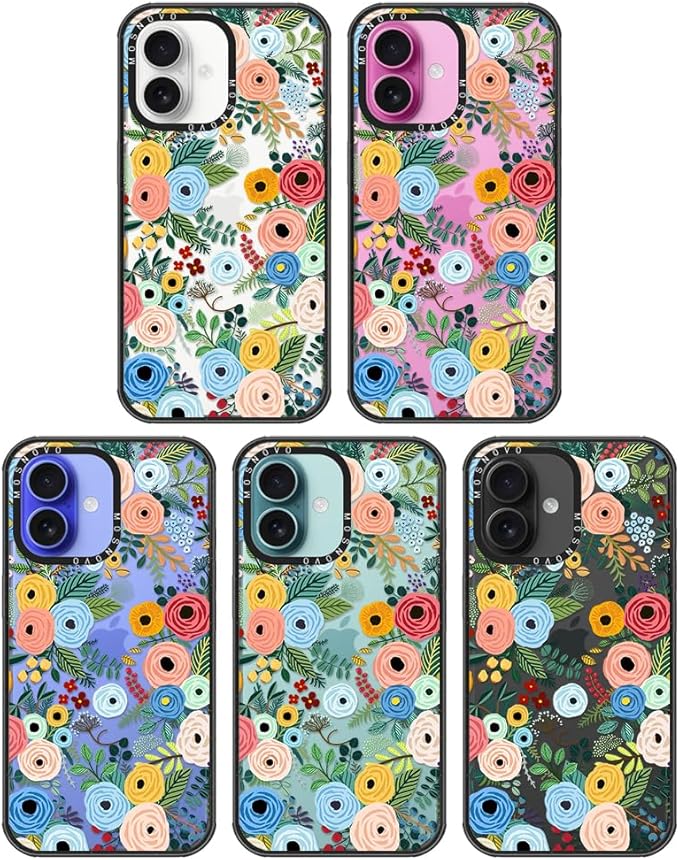 MOSNOVO Case for iPhone 16 Plus, [10ft 4X Military-Grade Drop Protection] Durable & Shockproof Phone Case Cover Design for iPhone 16 Plus - Pastel Floral Garden - Clear Black