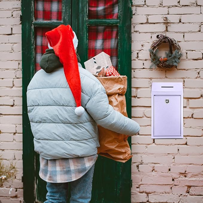 Metal Donation Cash Box Collection Safe Suggestion Box with Lock Wall Mounted Mailbox Delivery Ballot Container for Home Office Outdoor Door