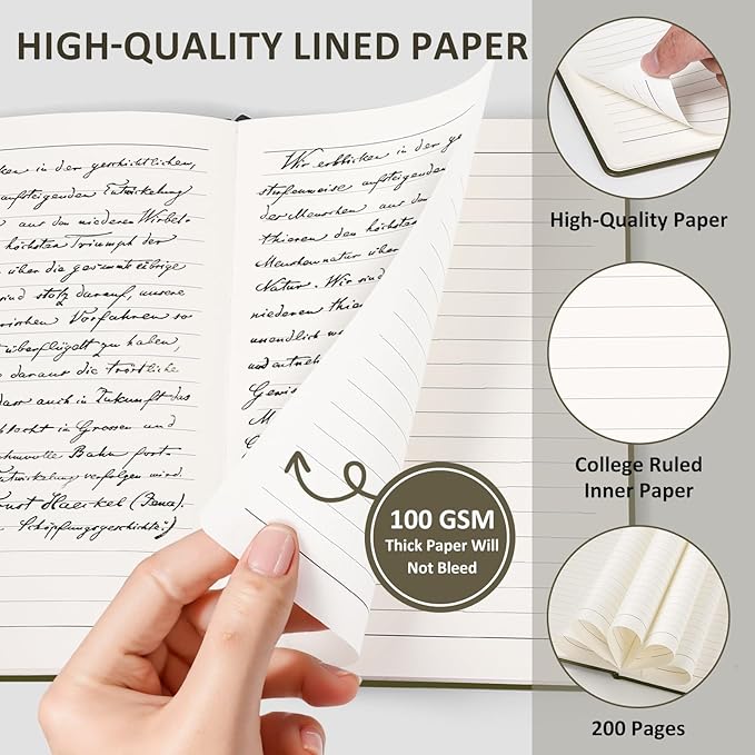 Lined Journal Notebook for Women Men, 200 Pages A5 Hardcover Leather Journals for Writing,Travel,School,Office,Work,Business,College Ruled Notebooks for Note Taking, Diary Notepad 5.7"×8.3"(Green)