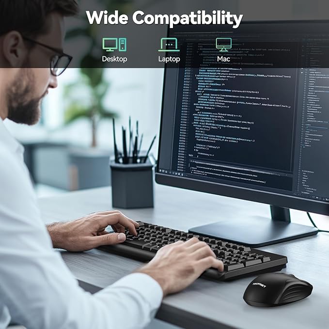 TECKNET Wireless Keyboard and Mouse Combo, Full Size Silent Ergonomic Keyboard and Mouse, Long Battery Life, Optical Mouse, Spill-Resistant, 2.4G Lag-Free Cordless Mice Keyboard for PC,Laptop,Computer