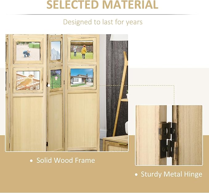 NicBex Room Divider 4 Panel Room Dividers with Photo Frames and Cardstocks Partition Room Dividers and Folding Privacy Screens 5.6 FT Wall Divider for Room Separation,63" W x 0.75" D x 67" H, Natural