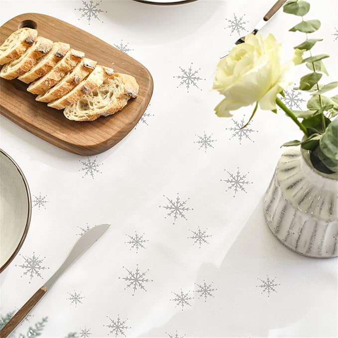 Horaldaily Christmas Tablecloth 60×84 Inch Oval, Deers Snowman Trees White Washable Table Cover for Party Picnic Dinner Decor