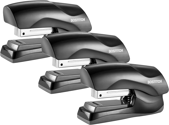 Bostitch Office Heavy Duty Stapler, 40 Sheet Capacity, No Jam, Half Strip, Fits into the Palm of Your Hand, For Classroom, Office or Desk, Black, 3-Pack