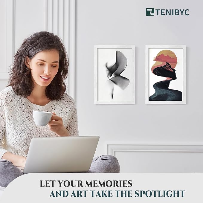 12x18 Frame Set of 4 - White, Textured Wood & HD Tempered Glass, 12x18 White Poster Frame, Vertical or Horizontal Wall Hanging - Gallery Decoration