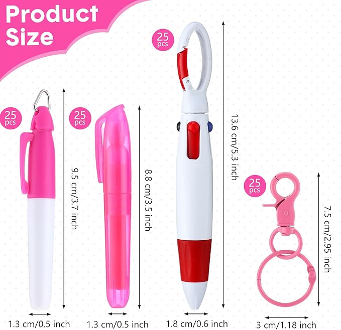 Sherr 25 Sets Retractable Nurse Pens with Mini Highlighter Permanent Marker Keychain Clip Badge Reel Pen Accessories for Nursing Students Medical Staff Office Stocking Stuffer Gift(Bright Color)