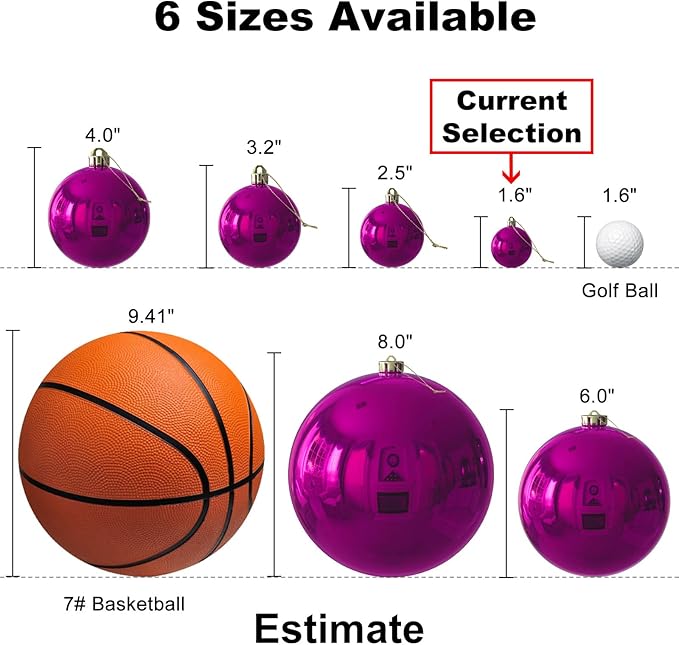 Fuchsia 1.6" Small Christmas Balls Christmas Tree Decoration Ornaments Shatterproof Hanging Balls for Birthday Halloween Holiday Wedding Decorations Set of 12pcs