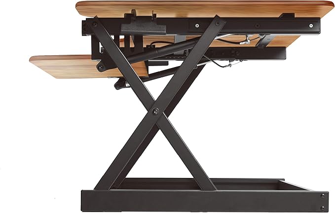 Rocelco 46" Height Adjustable Corner Standing Desk Converter with Dual Monitor Stand Bundle - Sit Stand Up Computer Workstation Riser - Extra Large Keyboard Tray - Teak Wood Grain (R CADRT-46-DMS)