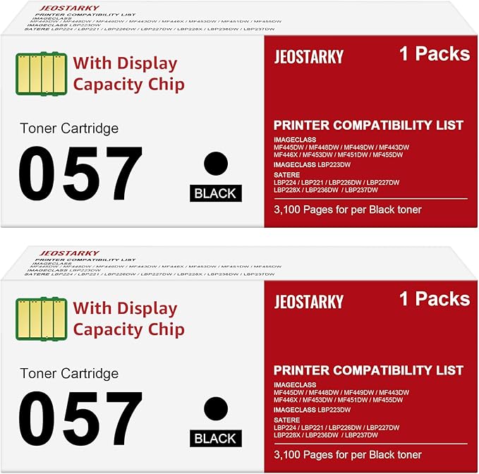 Compatible 057 Toner Cartridge with Display Capacity Chip Replacement for Canon 057 057H CRG-057 Works with Canon imageCLASS MF455dw MF445dw LBP226dw LBP227dw LBP228dw Printer(057 Black x2 )