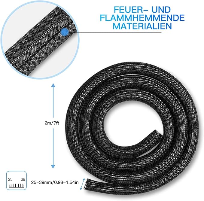 AGPTEK Cable Sleeve Cover, 6.6ft - 1.5 inch Desk Cord Organizer Cable Hider, Home Office Wire Management Computer TV Wire Loom Tubing, Pet Proof Cord Protector, from Cat Dog Chewing, Black