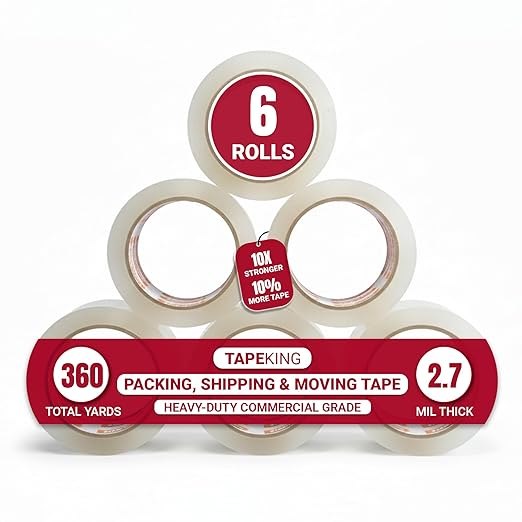 Tape King Clear Packing Tape - 60 Yards Per Roll (Pack of 6 Rolls) - Stronger & Thicker 2.7mil, Heavy Duty Adhesive Industrial Depot Tapes for Moving Packaging Shipping, Office & Storage