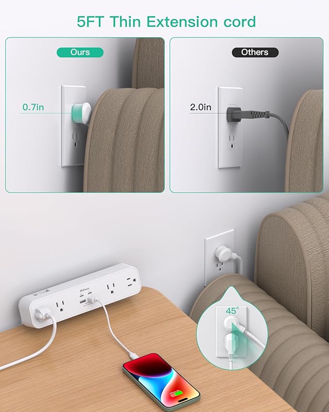 PD40W Desk Clamp Power Strip, Desktop Mount Surge Protector, Fast Charging Station, 5Ft Extension Cord Desk Edge Mount Shelf with 4 Outlets 4 USB Ports (2 USB C), Home Office Accessories Essentials