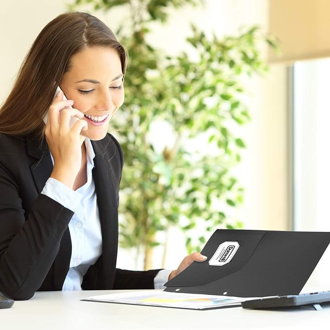 Dunwell Plastic 2-Pocket Folders for 3-Ring Binders, (3 Pack, Black) 3 Hole Punched, Divider Folder for Notebooks, Heavy Duty Poly, Fits 8.5x11 Sheets, Includes Labels