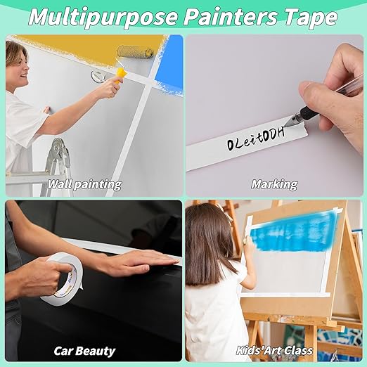 12 Rolls White Painters Tape Bulk 2 inch x 660 Yards, Painters Masking Tape No Residue Wall Painting Tape Artist Tape Trim Edge Finishing Tape for Wall Painting Decoration DIY Supplies