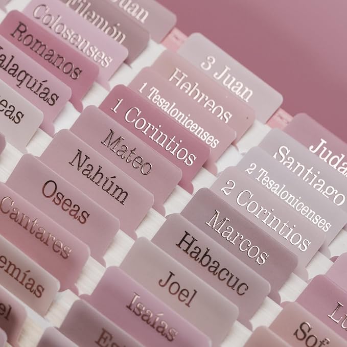 UPAFEXXI-Spanish Laminated Bible Tabs for Women and Men(Gold Foil Embossed Lettering) Pestañas de la Biblias, 80 Reposition Large Print tabs, Easy to Read and Apply(Pink)