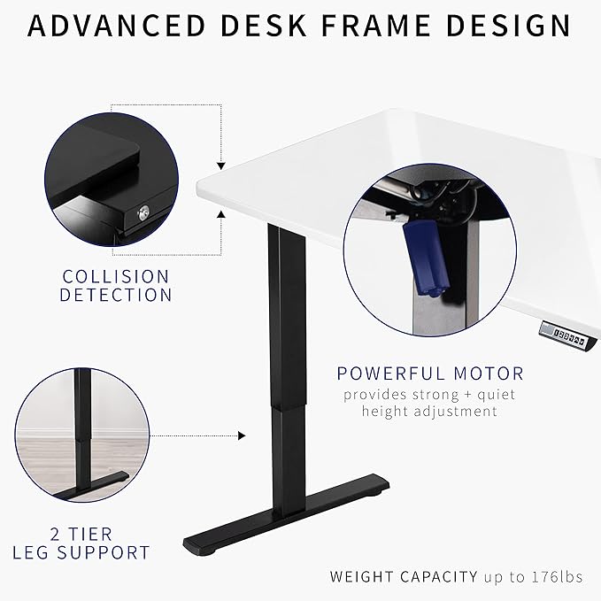 VIVO Electric Dry Erase 60 x 24 in Standing Desk, Memory Height Adjustment, 1B Series, White Marble Pattern Top, Black Frame, DESK-KIT-1B6WM