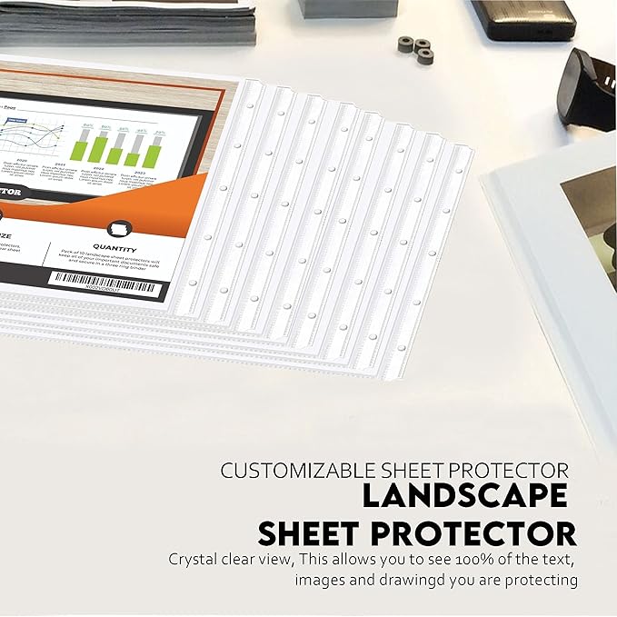 PERFORMORE 10 Pack of 8.5” x 14” Heavyweight Landscape Sheet Protectors, Legal Paper Sleeves, Clear Archival Quality, Horizontal Legal Size Clear Sheet Protectors for Binders Documents