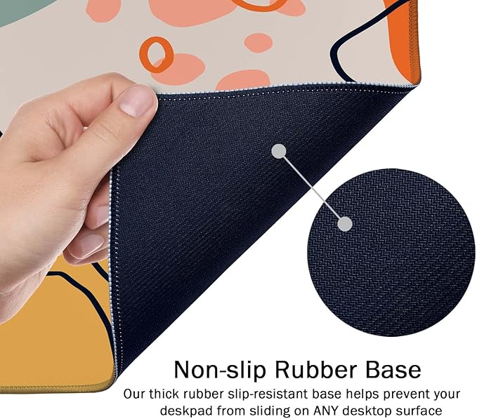 SSOIU Colorful Floral Boho Desk Mat, Abstract Mouse Pad, Extended, Extra Large, Non-Slip Water-Resistant Rubber Base, 35.5 x 15.7-inch