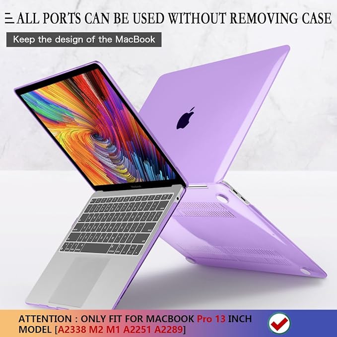 CISSOOK Cover for MacBook Pro 13 Inch Case Purple 2025-2020 Release A2251 A2289 A2338 with Touch Bar, Plastic Hard Shell Case with Keyboard Cover for Pro 13 M1 M2 - Purple