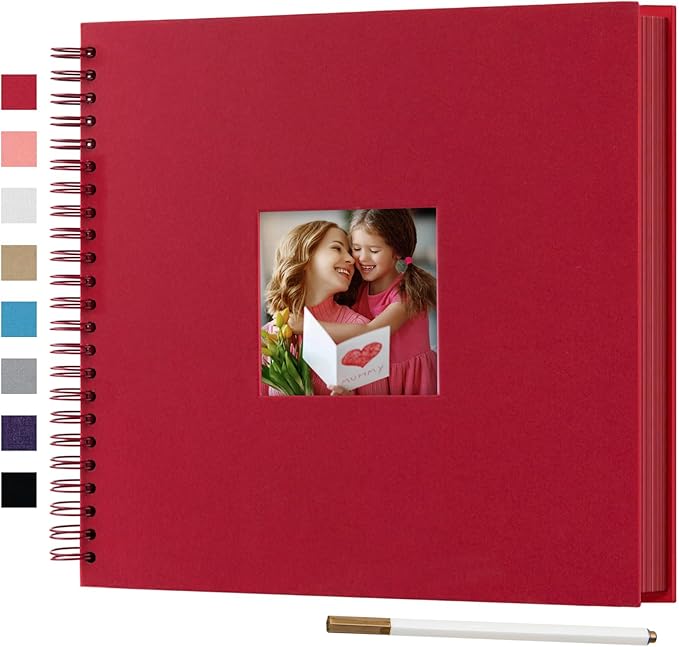 12 x 12 Inch Large DIY Scrapbook Photo Album with Window Design Cover 80 Pages Craft Paper Memory Book for Weeding Anniversary Travel and Baby (Red)