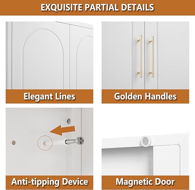 Metal Wall Cabinet, Upper Cabinet for Wardrobe, Small Overhead Storage Cabinet for Bedroom, Living Room, White, 18" D x 32" W x1 5" H - Assembly Required