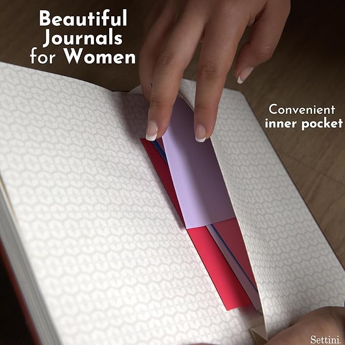 SETTINI® Lined Journal - Flower Journal for Writing Gift Set - Hardcover Vegan Leather, Unique Pen Holder, 192 Pages, 6" x 8.5" - Includes Pen and Gift Box - Birthday Gift