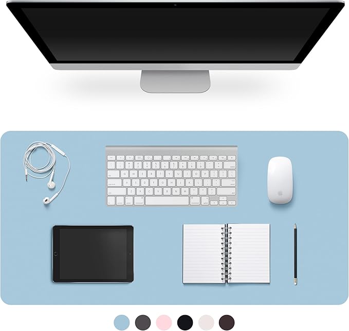 Leather Desk Pad Protector,Non-Slip Desk Pad,on-Slip PU Leather Large Mouse Pad,Easy Clean Desk Protecor Mat,Writing Pad for Office Work/Home/Decor(Blue, 47.2" x 17")