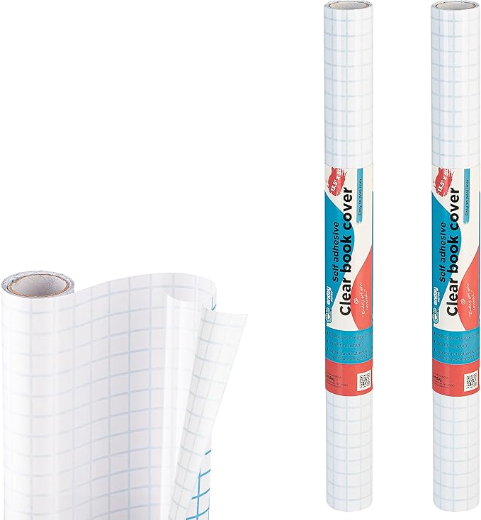 Clear Contact Paper, 13.5” x 5-Feet, Transparent Self Adhesive Book and Textbook Covers for Paperbacks and Hard Covers, Plastic Protective Covering Contact Paper Roll, Acid Free, 2 Rolls – by Enday