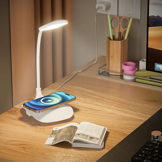 LED Desk Lamp Wireless Charging Desk Lamp with Touch Control Dimmable Office Desk Light Eye-Caring Office Lamp with Adjustable Gooseneck Table Lamp, Reading Lamp Table Lamp for Bedroom Bedside Study