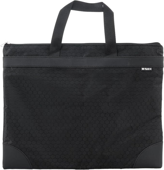 M&G 12x15 in Large Zipper Pouch with Handle, A4 Foldable Lightweight Waterproof Oxford Document Storage Bag, File Organizer for Office Travel Books Papers Filing Folder – 1 Pack (Black)