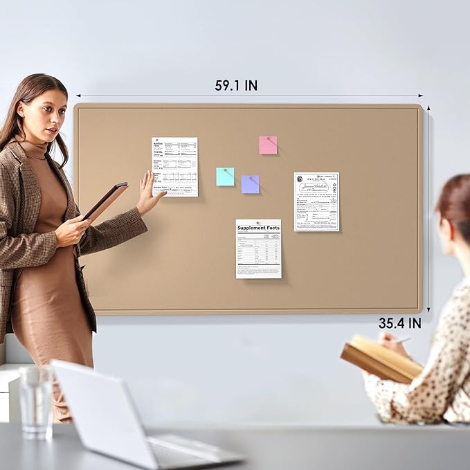 MaxGear Extra Large Bulletin Board 60" x 36", Foldable Felt Board Vision Board Supplies, Cork Board for Office, Home, School, Small Pin Boards for Walls Decorative Display Board Beige Brown