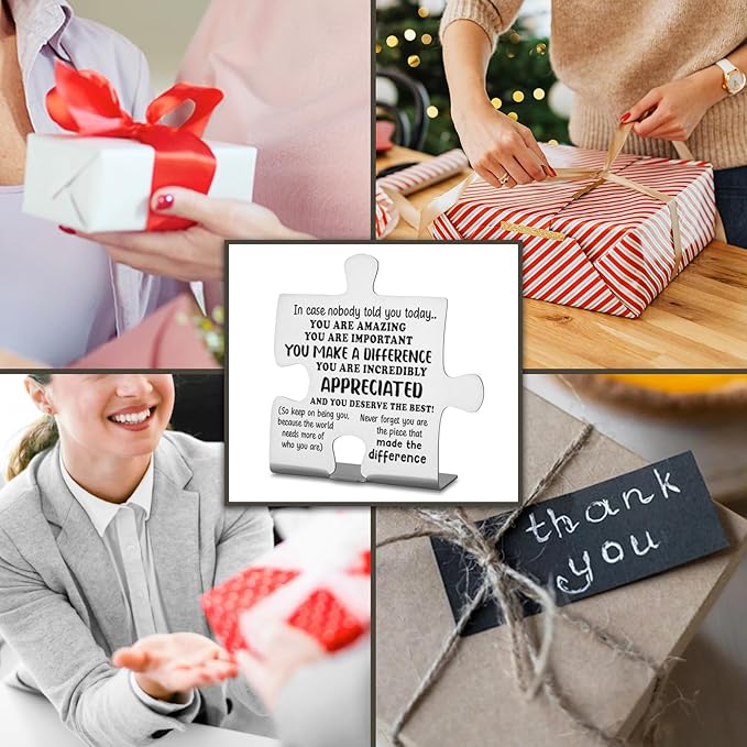 Inspirational Thank You Appreciation Gifts for Employees, Coworkers, Women, Men, Team Puzzle Piece Plaque Gift, Team Christmas Team Work Office Desk Decor Gifts Signs Plaques WDD18