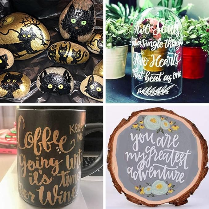 Overseas Permanent Paint Markers Pens - 3 Pack White Oil Based Paint Pens, Medium Tip, Quick Drying and Waterproof Marker Pen for Metal, Rock, Wood, Fabric, Plastic, Canvas, Mugs, Stone, Glass