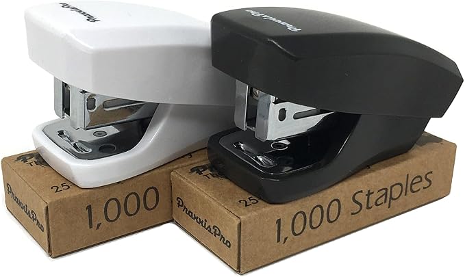 Aria Premium Mini Stapler Set - with Built-in Staple Removers, 2000 Standard Staples Included - for Office, School, and Travel, Set of 2, Black & White