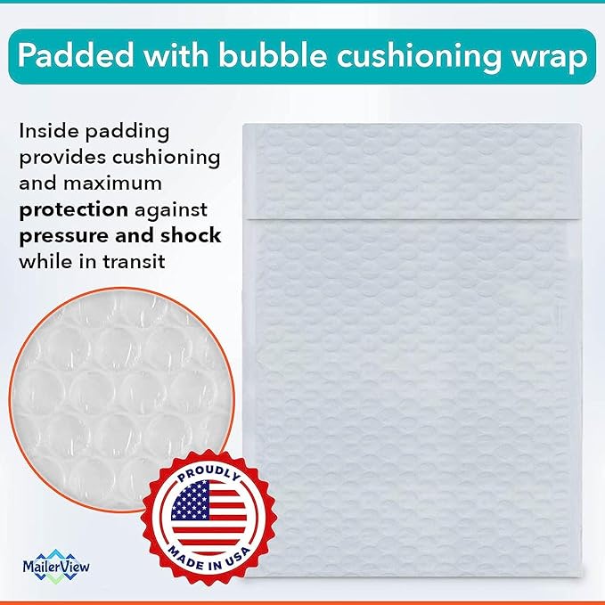 White Small Bubble Mailers 4x8 Inch #000 | Thick Padded Poly Bubble Mailer Envelopes | Bubble Envelopes | Waterproof Mailing Envelopes | 500 Pack Bulk | Trading Card sports card Shipping | USA Made