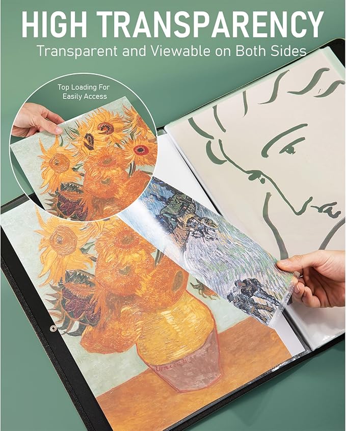 Nicpro 18x24 Large Art Portfolio Folder, 30 Pockets Display 60 Pages Artist Portfolio Folder with Clear Plastic Sleeves, Presentation Storage Book for Artists Artwork Drawing Painting Black