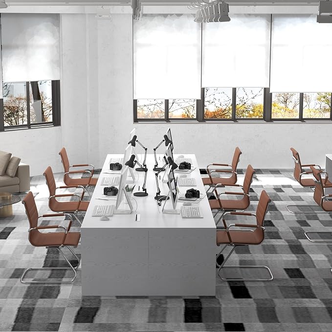 Office Desk Chair No Wheels Set of 4 PU Leather Computer Chairs Mid Back Guest Chairs for School Reception Conference Waiting Room, Cafe