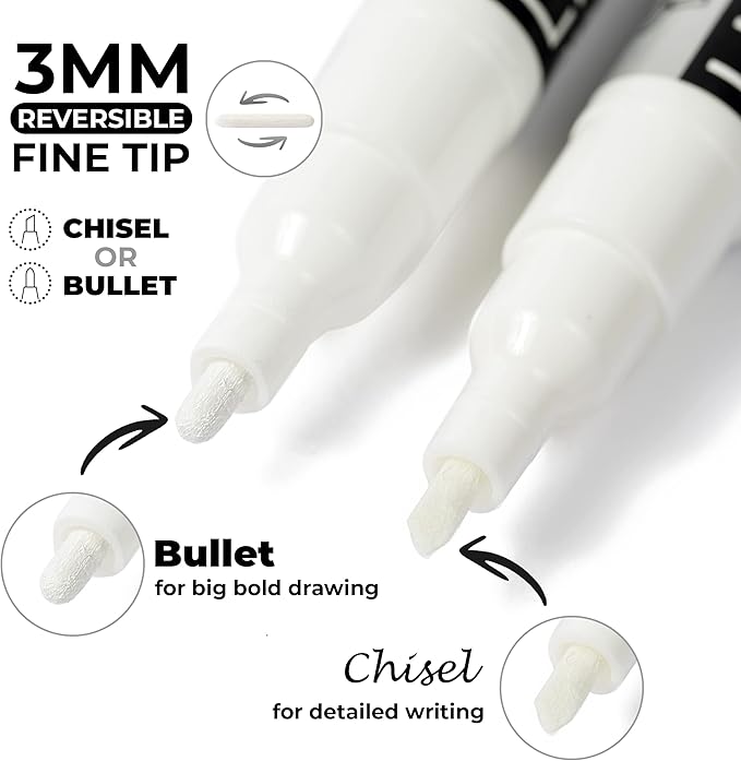 Liquid Chalk Markers - 4 White Fine Tip Chalk Pens, Erasable, Non-Toxic, Water-Based, Kids & Adults - White Chalk Markers for Blackboard, Glass, Chalkboard Paint for Businesses, Restaurants