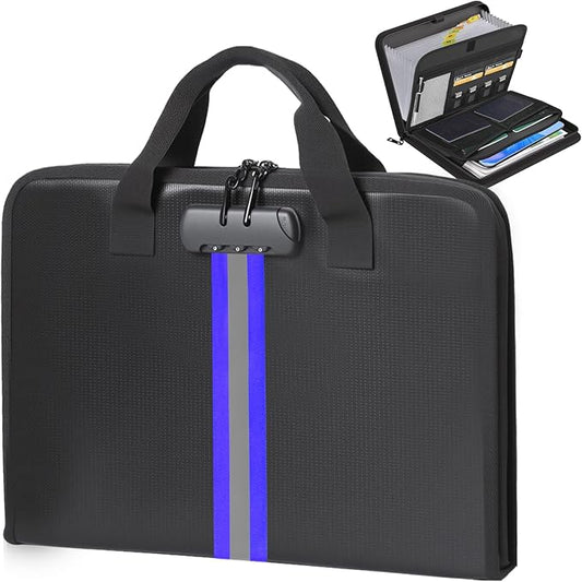 Accordion File Organizer with Combination Lock,Fireproof Expanding File Folder with Multi Pockets,13 Pockets Document Organizer with Handle & Labels,Portable Home Travel Safe Storage Letter A4 Files