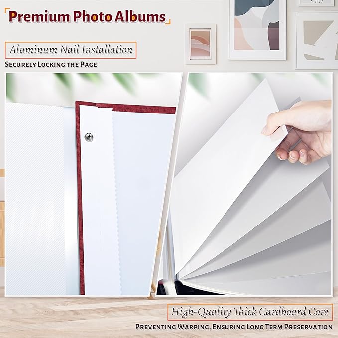 Photo Album Self Adhesive Scrapbook,Large Photo Book for 4x6,5x7,8x10 Pictures,DIY Album for Baby Wedding Family Travel Birthday,with Metallic Pen and Scraper