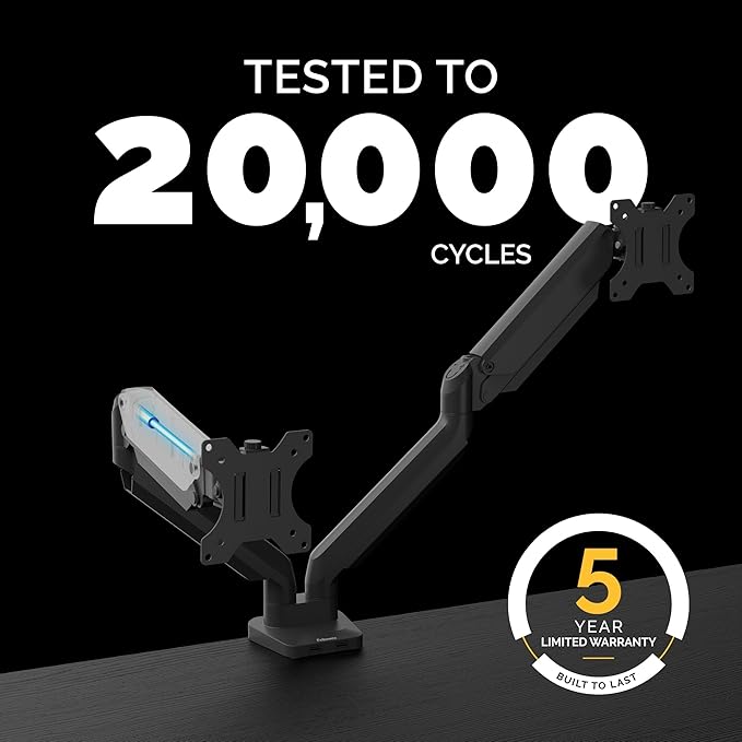 Fellowes Platinum Series Dual Monitor Arm for 40-Inch Monitors, Full Motion, 360° Rotation, VESA Mount with Grommet or Clamp, USB Ports, Ergonomic, Black, 8042501