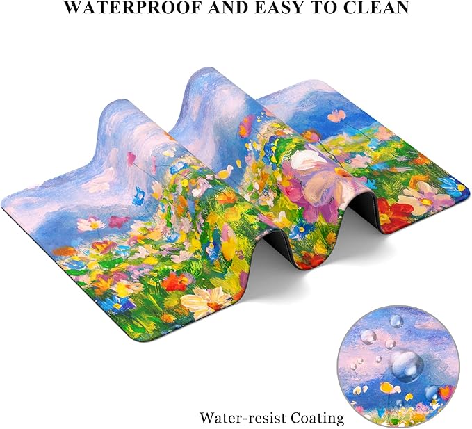 Desk Mat, 32" x 12" XXL Extended Large Gaming Mouse Pad, Desktop Decor Desk Pad, Cute Men Women Office Supplies and Accessories, XL Mouse Mat for Laptop & Keyboard, Oil Painting Flowers