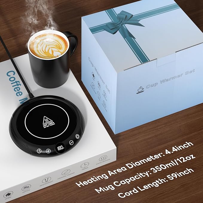 Coffee Mug Warmer with Mug Set - Cup Warmer for Desk Auto Shut Off, Smart Electric Beverage Heater for Coffee, Tea, Water, Milk and Coco, 8 Temperature Settings & 1-12H Timer, Gifts for Coffee Lovers