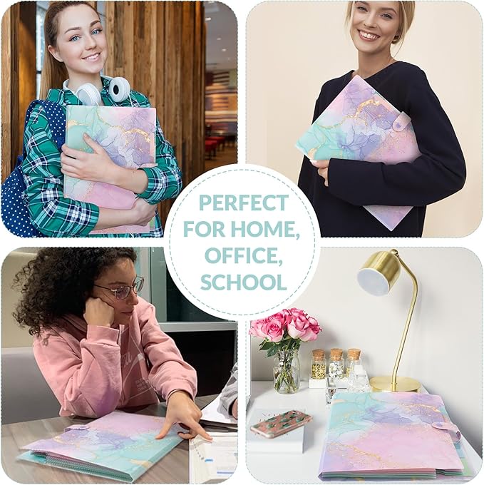 SKYDUE Expanding File Folder with 5 Pockets, Cute Accordion File Organizer, Letter Size Filing Folder, Letter Size Folders for Documents, School Office Supplies Marble Pink