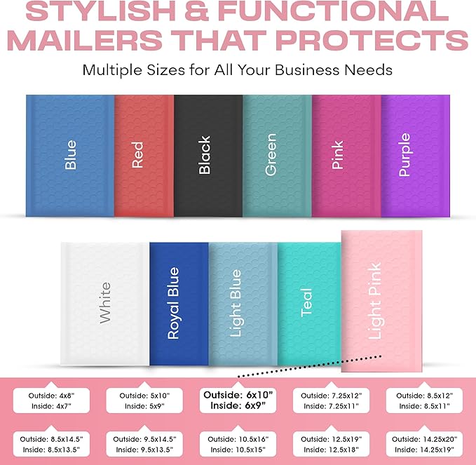 Light Pink Small Poly Bubble Mailers 6x10 inch #0 | Self Seal Padded Envelopes | Cushioned Bubble Mailer | Usable Size 6x9 | WaterProof | Lightweight mailing Shipping Bags | 500 Pack Bulk