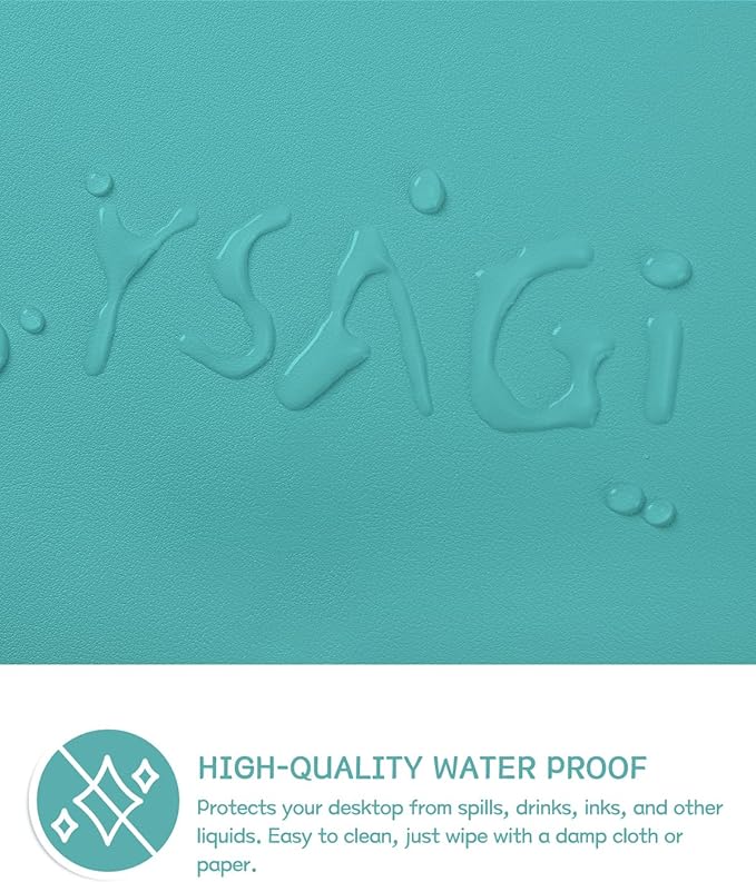 YSAGi Non-Slip Leather Desk Pad L Size, Waterproof Laptop Computer Desk Keyboard Mat, Table Protector Blotter Mat, Large Mouse Pad for Office/Work/Home/Decor(Green Blue, 35.4" x 17")