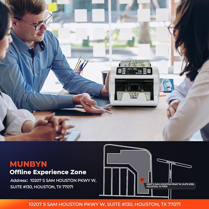 MUNBYN IMC09 Mixed Denomination Money Counter Machine, Value Counting, UV/MG/IR/MT Bill Counter, 3.5" TFT Display Money Counting Machine, USD, EUR, MXN, CAD Cash Counter for Business (White)