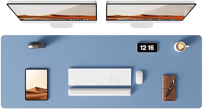 YSAGi Leather Desk Pad Protector, Office Desk Mat, Large Mouse Pad, Non-Slip PU Leather Desk Blotter, Laptop Desk Pad, Waterproof Desk Writing Pad for Office and Home (Blue, 47" x 17")