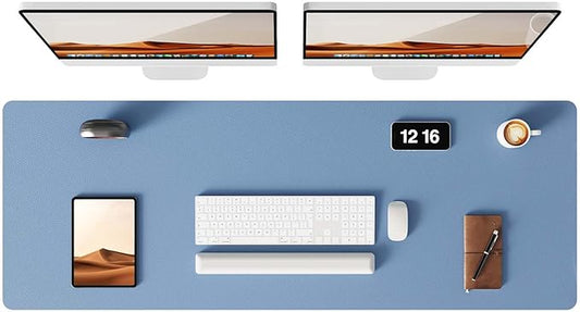 YSAGi Leather Desk Pad Protector, Office Desk Mat, Large Mouse Pad, Non-Slip PU Leather Desk Blotter, Laptop Desk Pad, Waterproof Desk Writing Pad for Office and Home (Blue, 47" x 17")