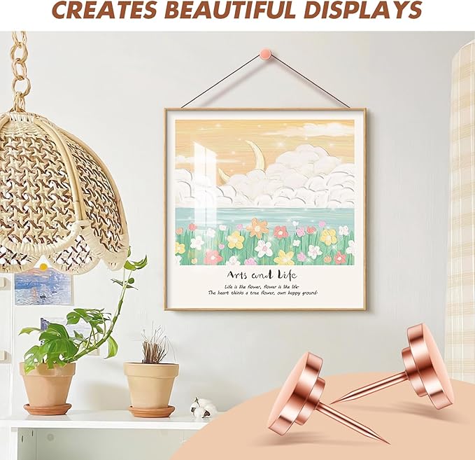 30 Pieces Rose Gold Thumb Tacks, Rose Gold Push Pins, Metal Push Pins for Wall, Wall Tacks, Wall Pins, Push Pins for Bulletin Board, Picture Hanging Nails, Picture Hanging Hooks